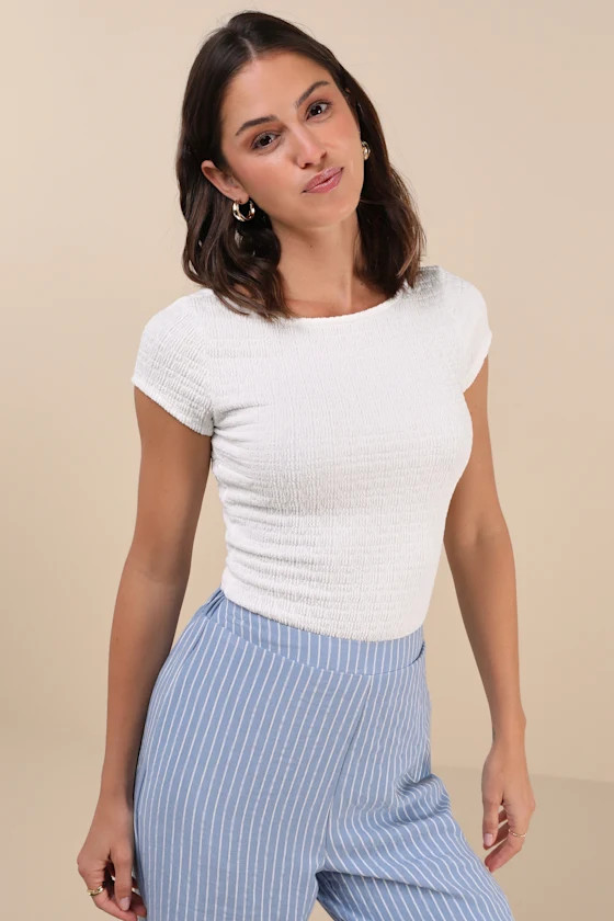 Thriving Sweetness White Textured Boat Neck Crop Top | Lulus