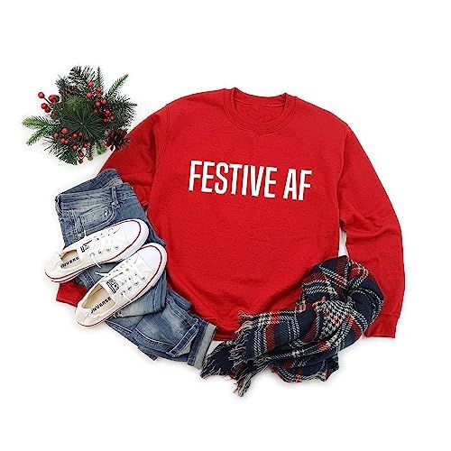 Festive AF Women Sweatshirt, Funny Christmas Sweatshirt Unisex, Ugly Christmas Sweater | Amazon (US)
