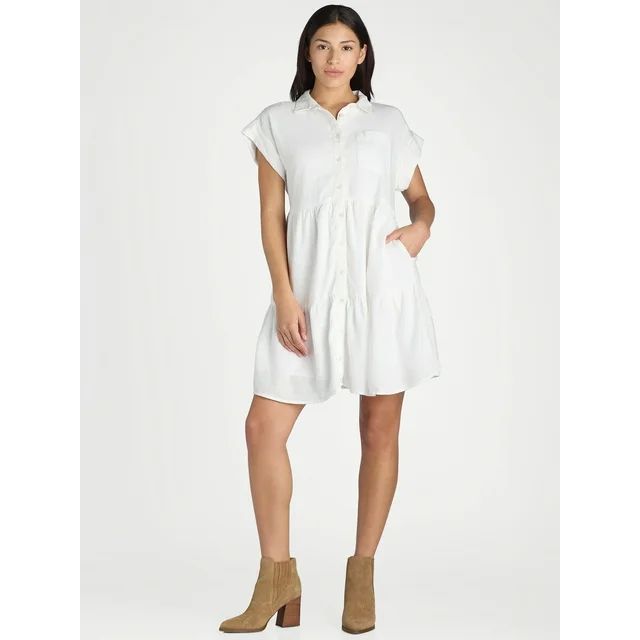 Time and Tru Women's Tiered Mini Shirt Dress, Sizes XS-XXXL | Walmart (US)