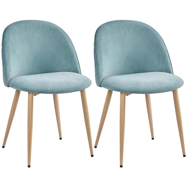 Easyfashion Mid-Century Velvet Upholstered Dining Chairs with Wood Legs, Set of 2, Aqua | Walmart (US)
