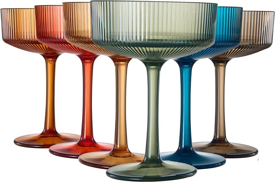 Khen Shatterproof Tritan Acrylic Ribbed Vintage Art Deco Martini, Champagne & Cocktail Muted Colo... | Amazon (US)