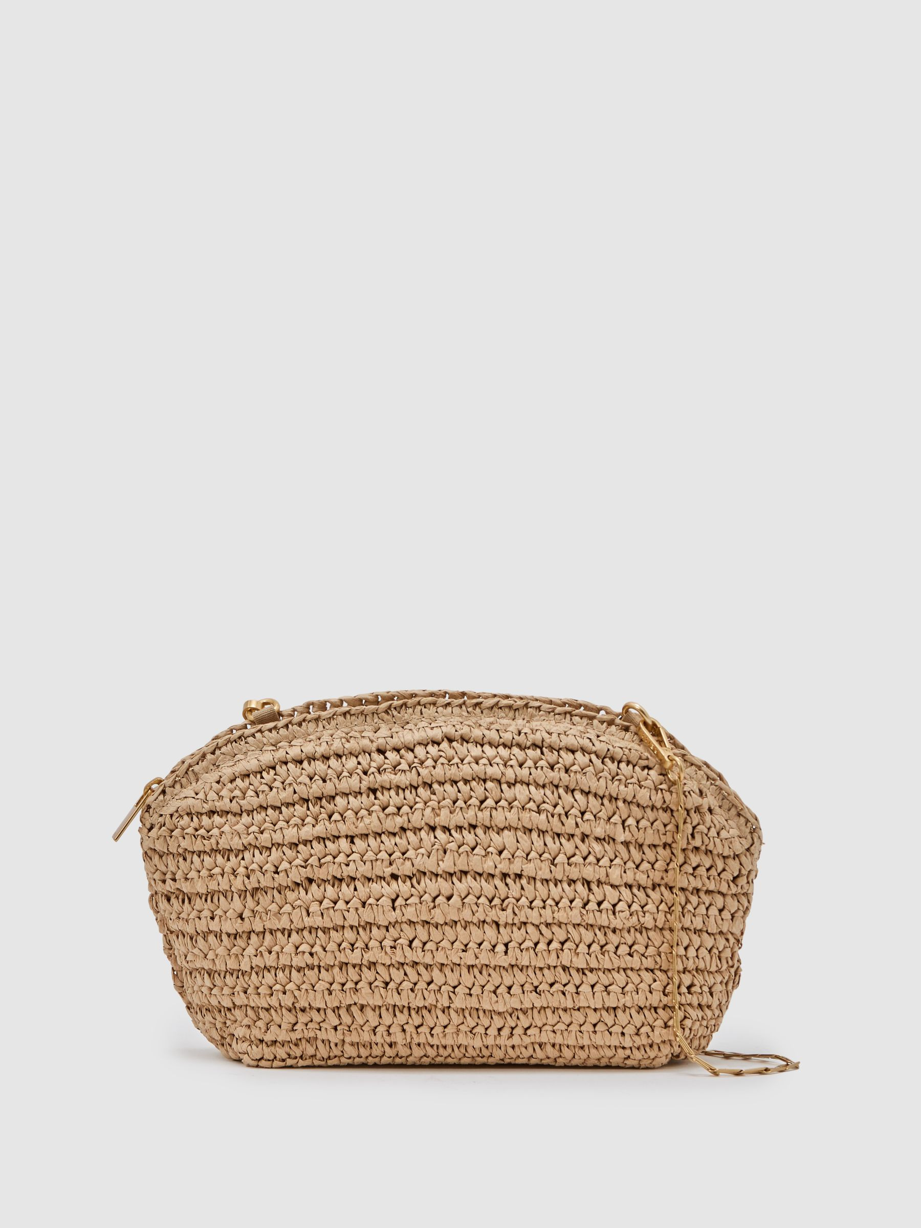 Reiss Raffia-Effect Clutch Bag in Natural | REISS | Reiss US