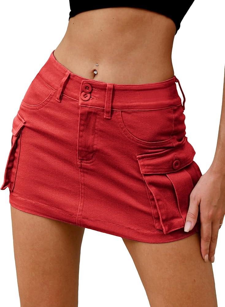 ELLEVEN High Stretchy Denim Cargo Skort for Women, High Waist, Casual Mini Y2K Jean Skirt Shorts ... | Amazon (US)
