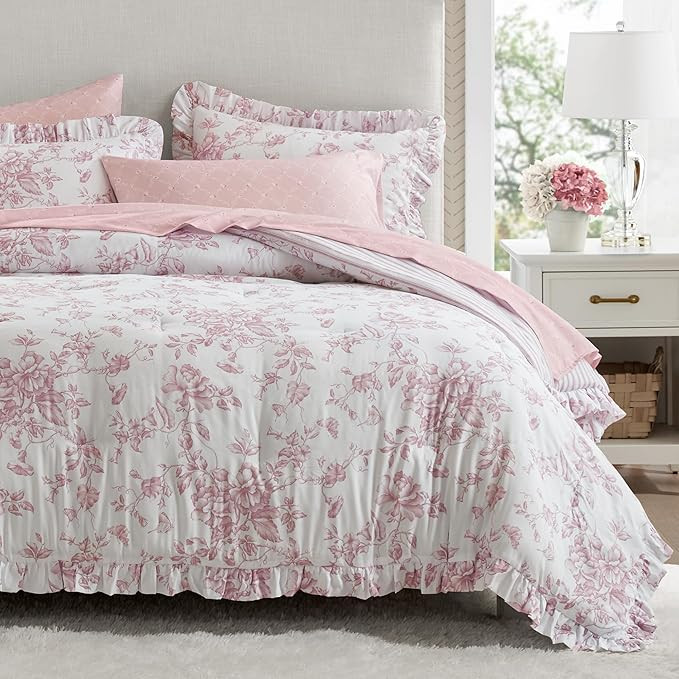 Madison Park Essentials Adele Pink Floral Full Size Comforter Set – Vintage Bed in a Bag with S... | Amazon (US)