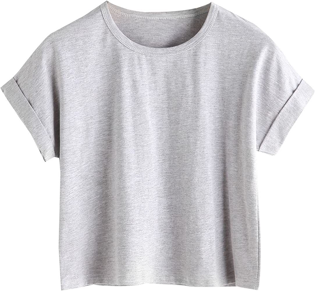 SweatyRocks Women's Casual Round Neck Short Sleeve Soild Basic Crop Top T-Shirt | Amazon (US)