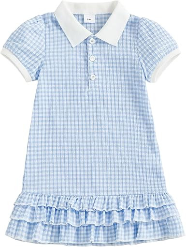 Toddler Baby Girl Dress Button-up Collared Short Sleeve Ruffle Gingham Dresses Princess Kids Spri... | Amazon (US)