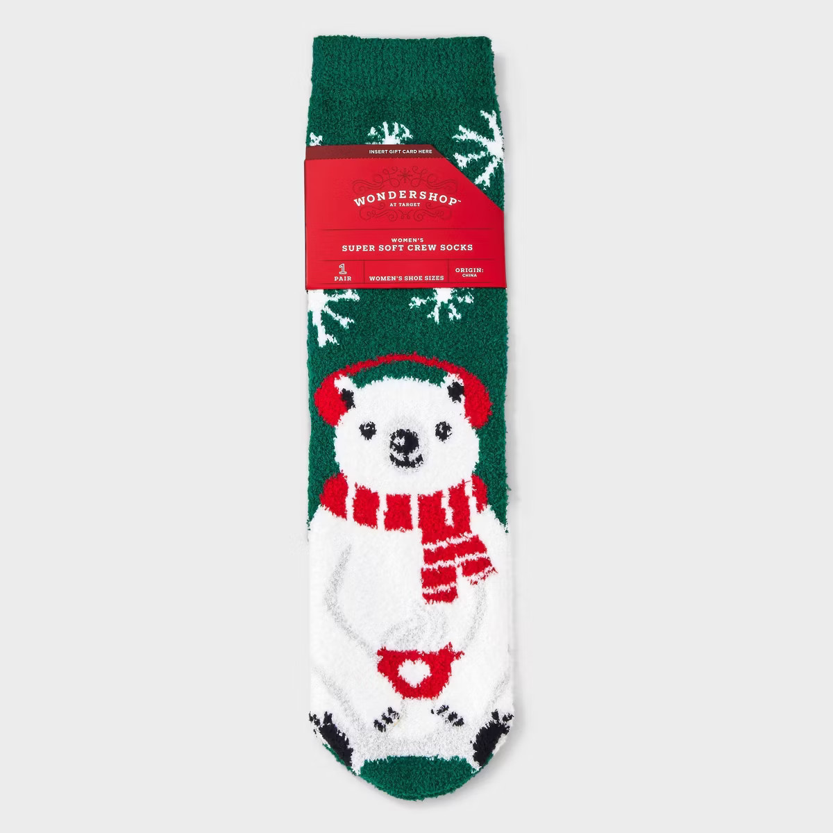 Women's Winter Polar Bear Cozy Christmas Crew Socks with Gift Card Holder - Wondershop™ Dark Gr... | Target