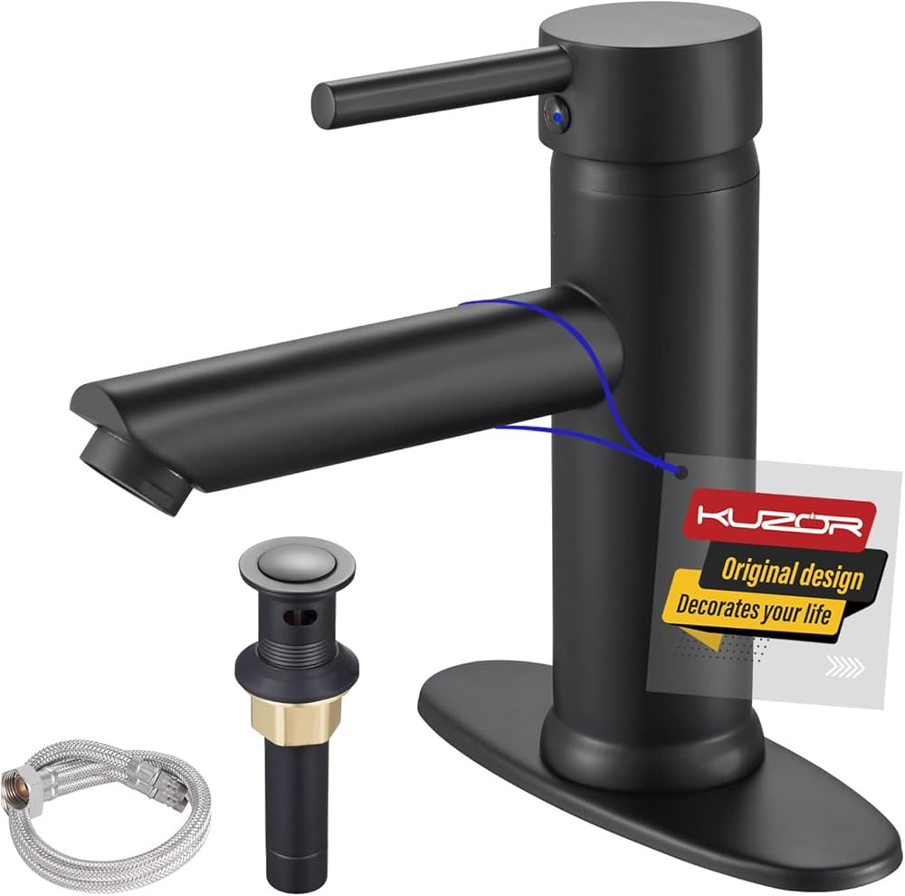 KUZOR Bathroom Faucets 1 or 3 Hole Single Handle Bathroom Sink Faucet Solid Brass Matte Black Bat... | Amazon (US)