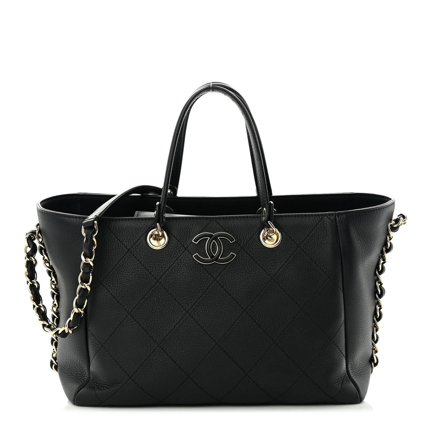 Bullskin Stitched Small Shopping Tote Black | FASHIONPHILE (US)