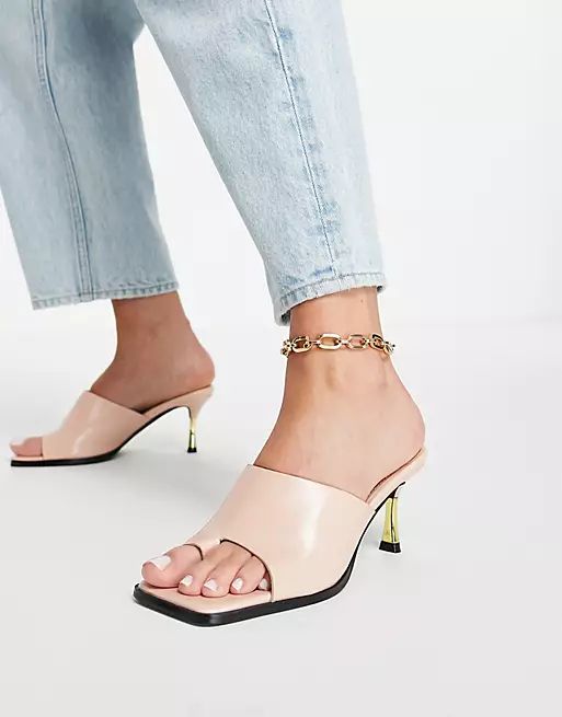 Truffle Collection heeled square toe mules with toe loop in pink | ASOS (Global)