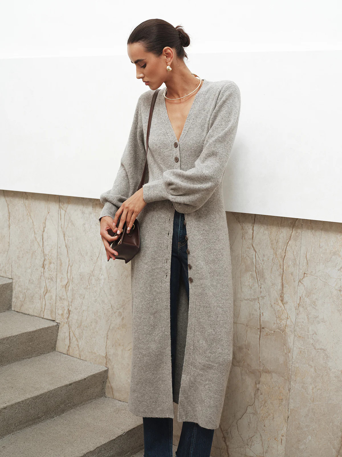 Button-Front Longline Knit Outerwear | Commense