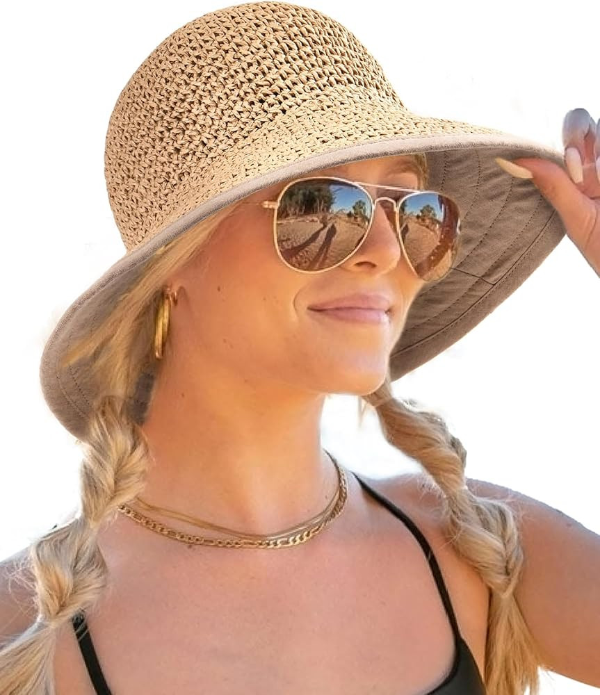 FURTALK Summer Straw Beach Sun Hats for Women UPF 50 Floppy Wide Brim Travel Bucket Hat Foldable ... | Amazon (US)