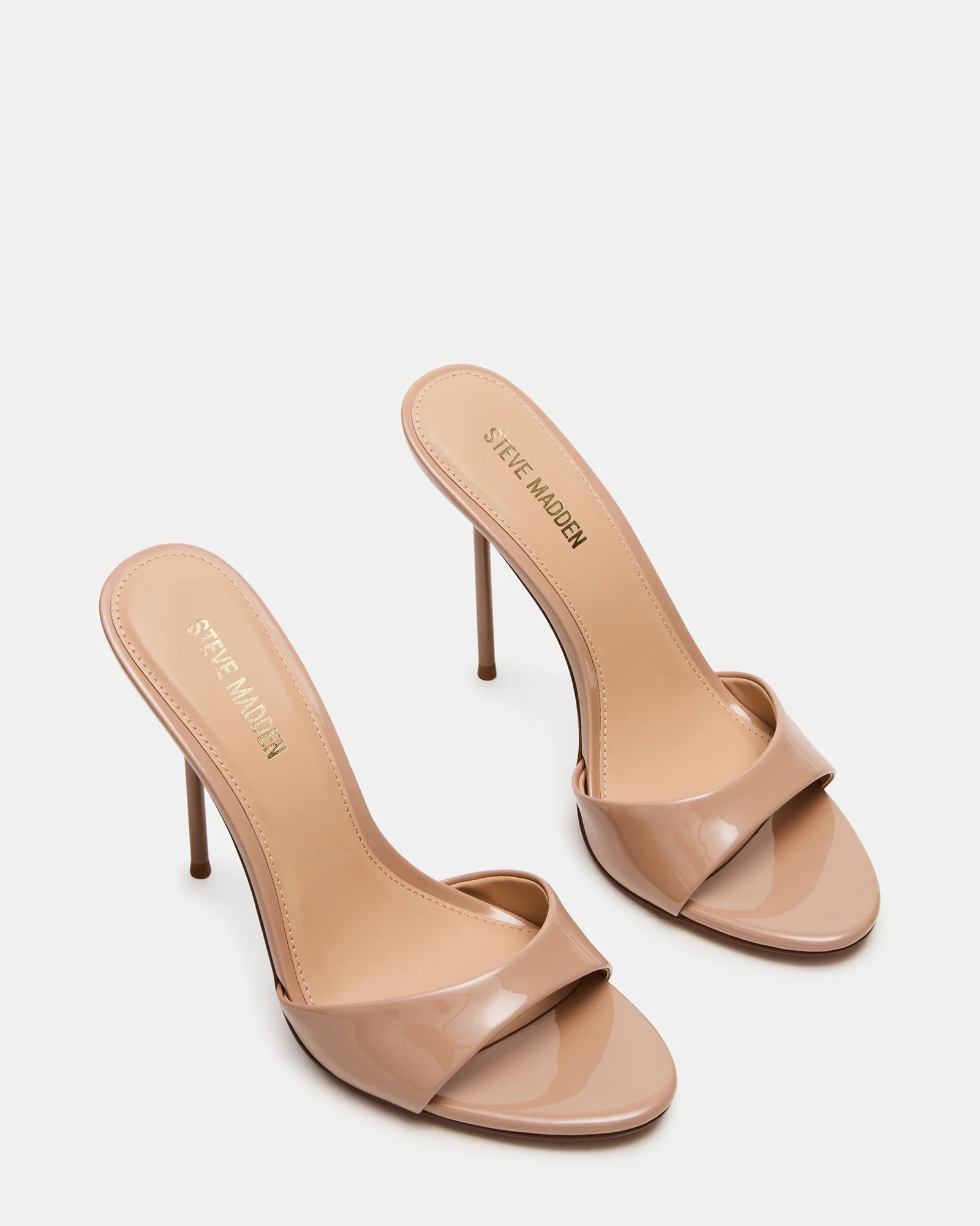 DAVINA Tan Patent Rounded Open-Toe Mule Stiletto Women's Heel | Steve Madden (US)