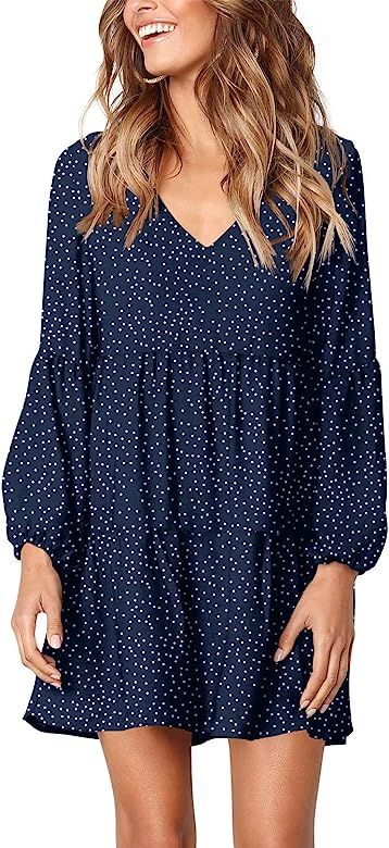 Women Summer Tunic Dress V Neck Casual Loose Flowy Swing Shift Dresses | Amazon (US)