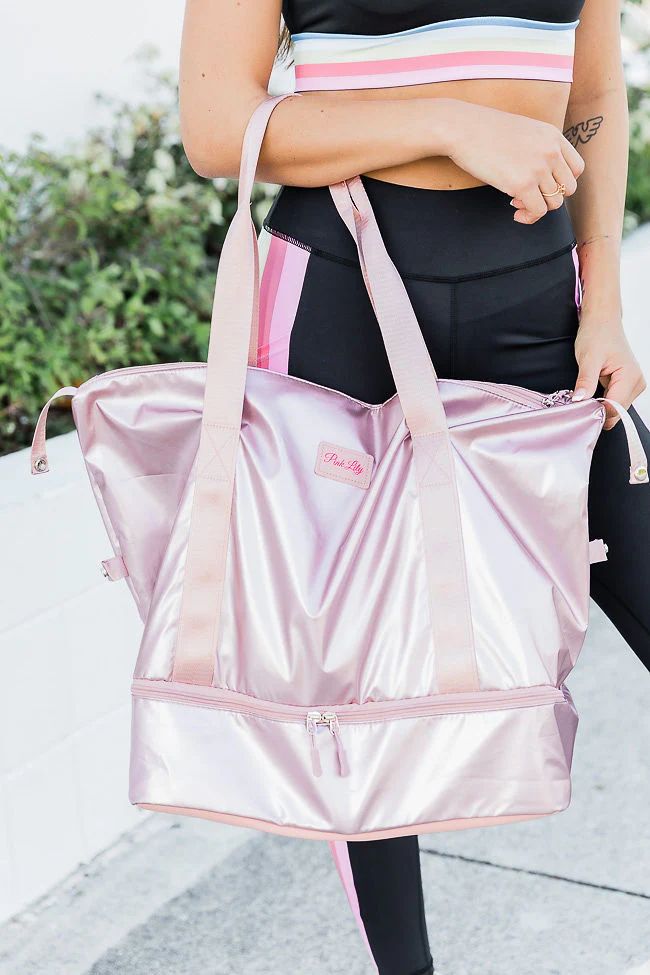 On My Way Over Pink Metallic Active Bag | Pink Lily