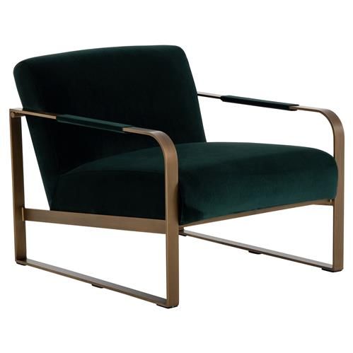 Halle Modern Classic Dark Green Upholstered Antique Brass Occasional Chair | Kathy Kuo Home