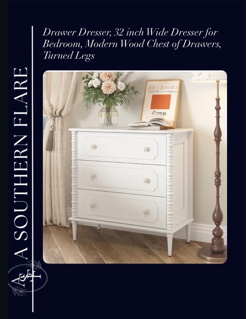 Drawer Dresser, 32 inch Wide Dresser for Bedroom, Modern Wood Chest of Drawers, Turned Legs

#LTKFindsUnder50 #LTKHome #LTKFindsUnder100