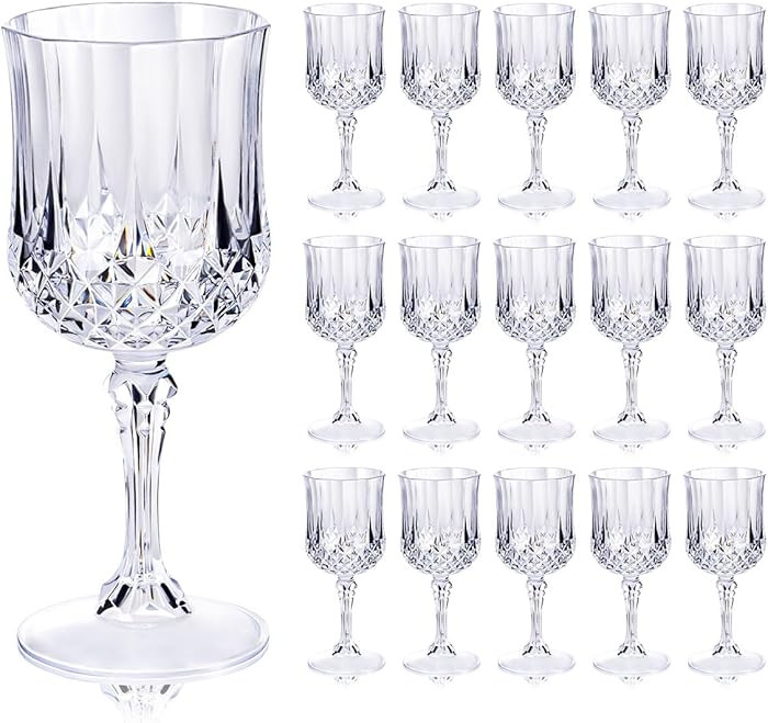 Ciaell 24PCS Plastic Wine Glasses - 7 Oz Plastic Goblets for Party - Clear Vintage Drinking Glass... | Amazon (US)