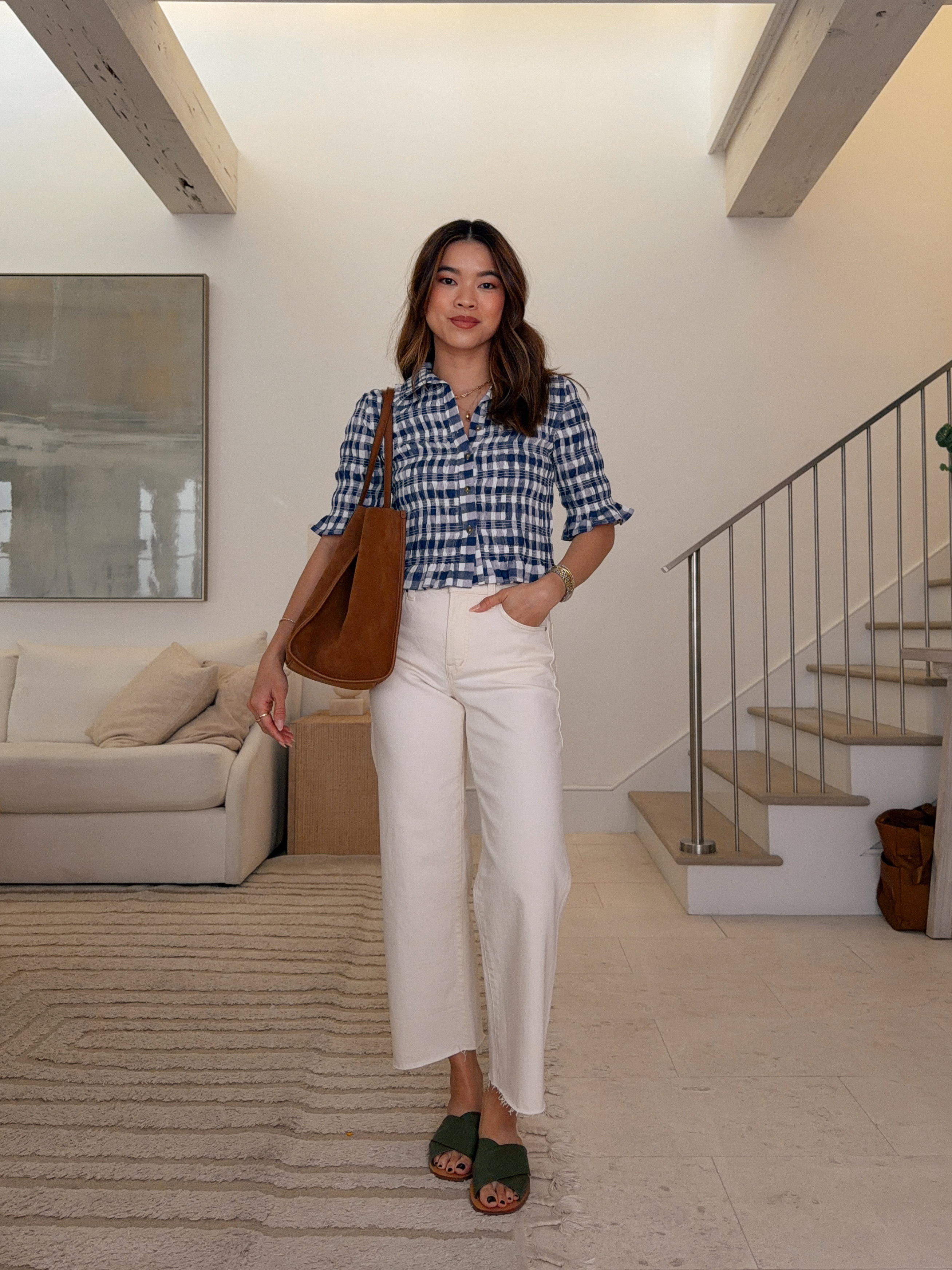 Sizing info: 
top size XS
jeans size 24 petite in Vintage CanvasComfort Stretch

petite fashion, get dressed with me, outfit inspiration, ootd, nashville outfit, Nashville influencer, petite style, vacation style, casual outfits, mom style, petite pants, spring outfits, spring outfit info, spring pants, spring outfit idea, spring top, spring bag, spring gingham, spring shoes, striped top, spring jeans, white jeans, sandals 

 @Madewell @Anthropologie 

#LTKSeasonal #LTKmomlife #LTKootd