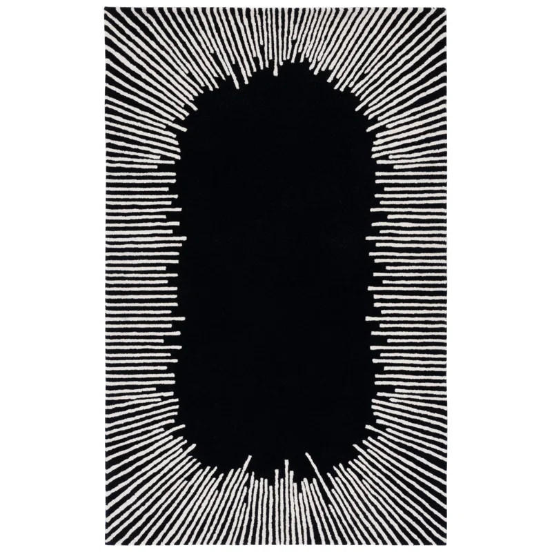 Jarie Hand Tufted Wool/Cotton Abstract Rug in Black/Ivory | Wayfair North America
