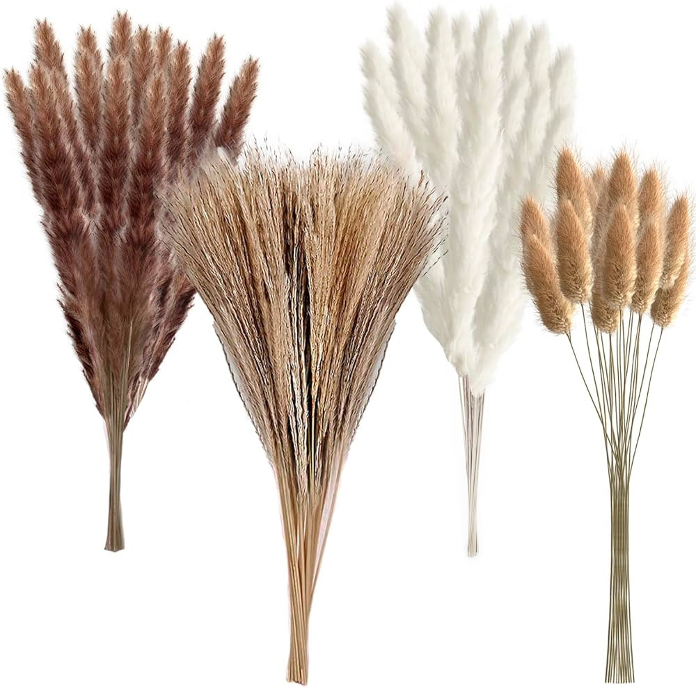 80 PCS Pampas Grass Decor - Fluffy Natural Dried Pampas Grass - Bunny Tails Dried Flowers for Vas... | Amazon (US)