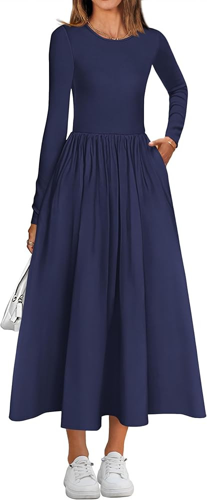 KIRUNDO Women's Casual Long Sleeve Spring Wedding Guest Dress 2025 Summer Fall Elegant Boho Flowy... | Amazon (US)