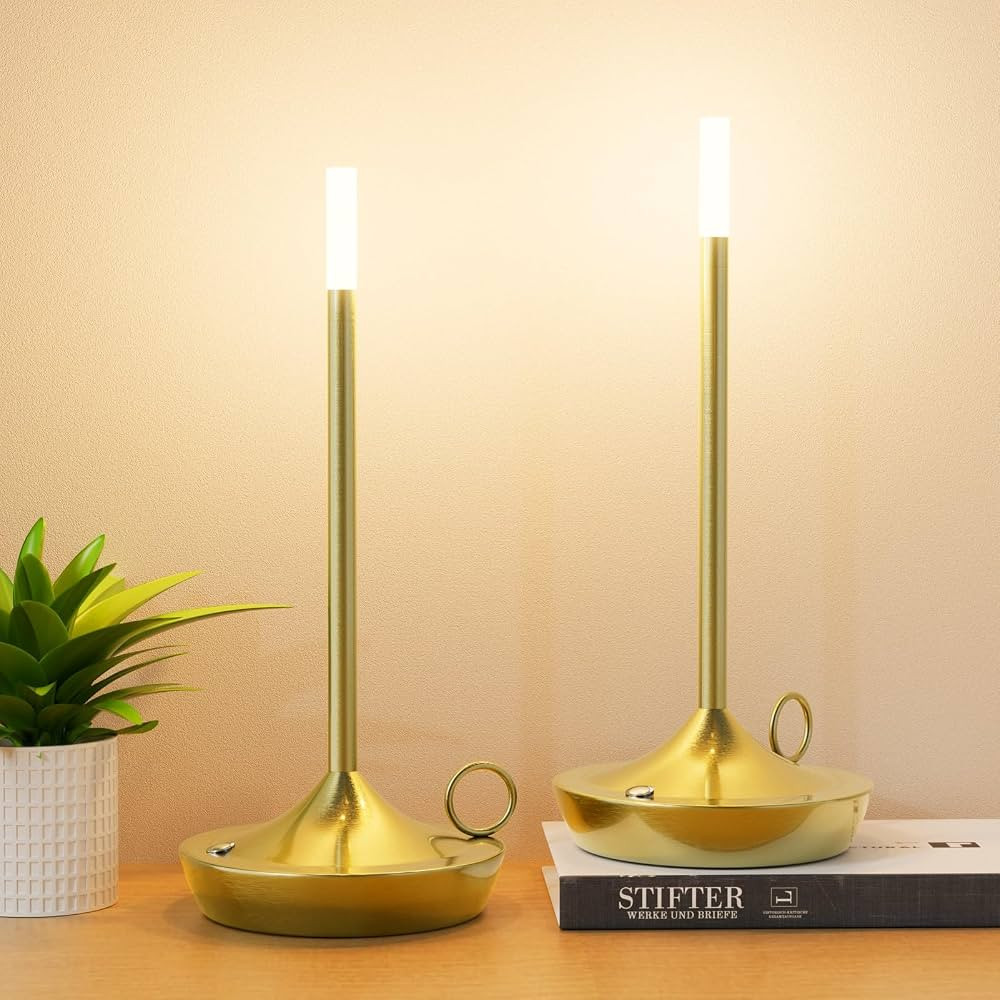 Gold Cordless Led Table Lamp Set of Two,5000mAh Rechargeable Portable Table Light,3000K Tri-Level... | Amazon (US)