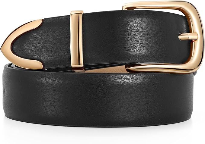 JASGOOD Women Leather Belt with Gold Buckle Ladies Fashion Faux Leather Waist Belt for Jeans Pant... | Amazon (US)