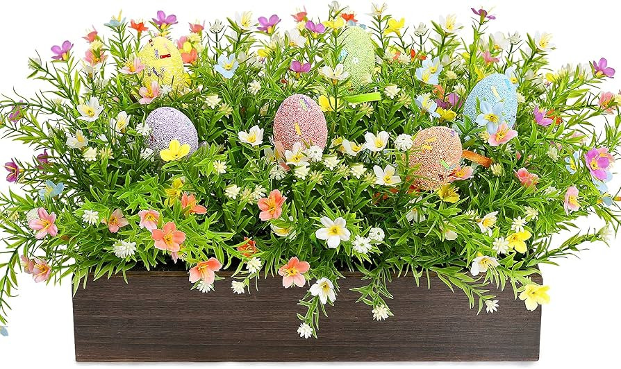 Easter Flower Table Centerpieces, Spring Pre-Made Artificial Flowers Centerpiece Decor with Egg f... | Amazon (US)