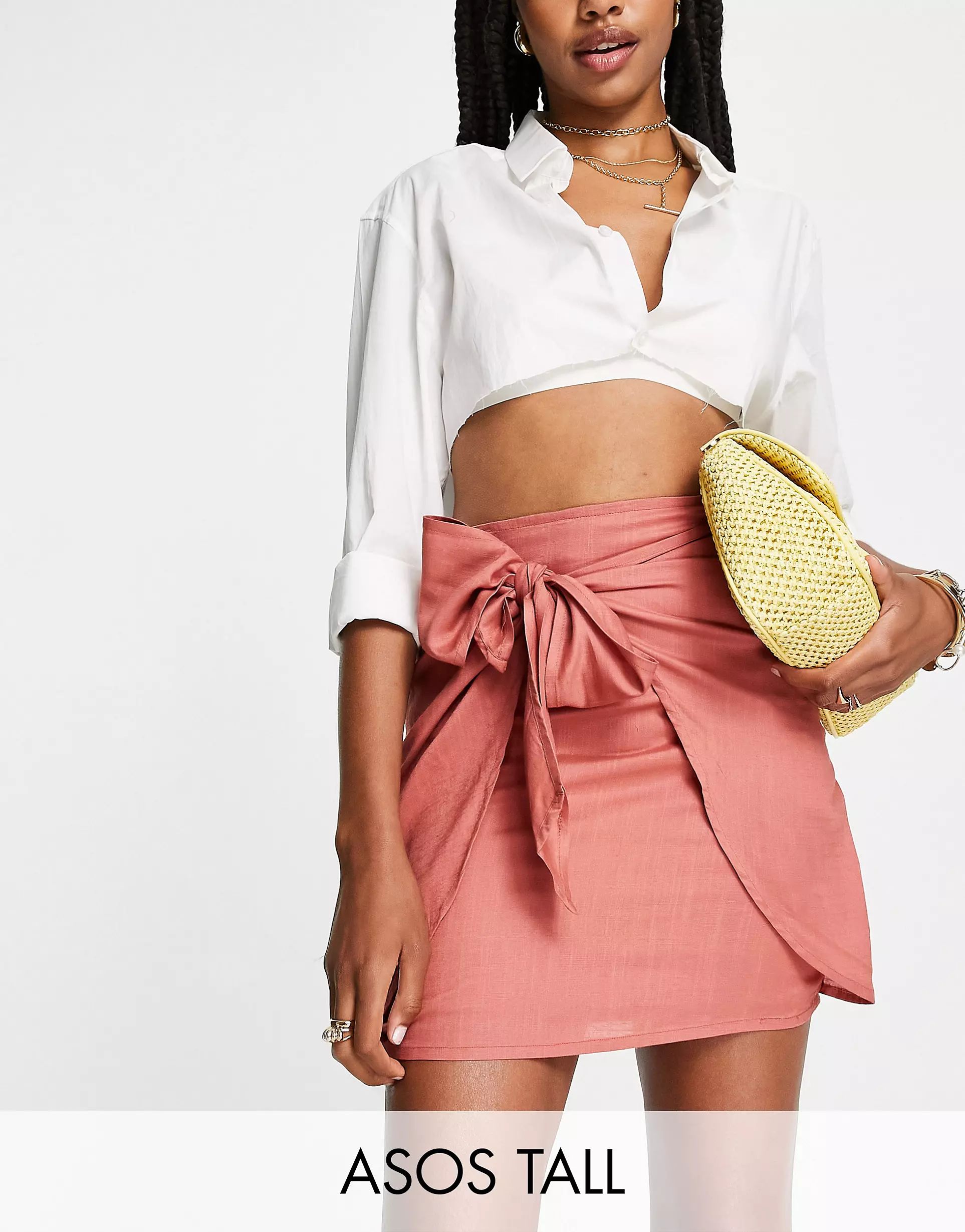 ASOS DESIGN Tall knot wrap mini skirt in rust | ASOS (Global)