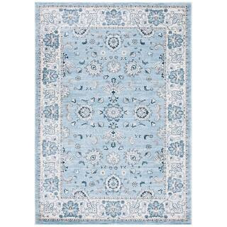 Isabella Light Blue/Cream 4 ft. x 6 ft. Speckled Floral Border Area Rug | The Home Depot