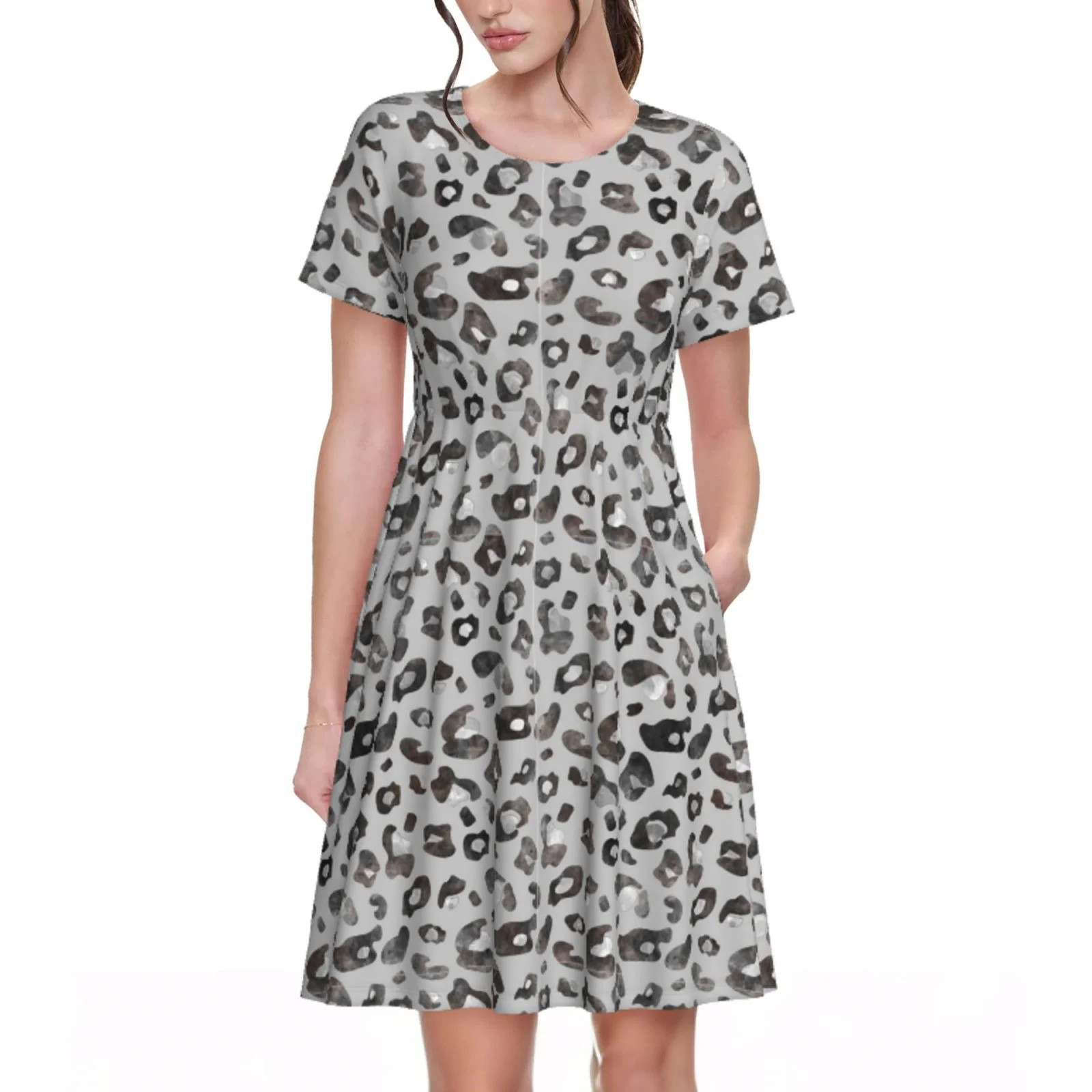 Qokaie Wild Animal Leopard Print Print Women’s Casual Short Sleeve Dress – Effortless Comfort... | Walmart (US)