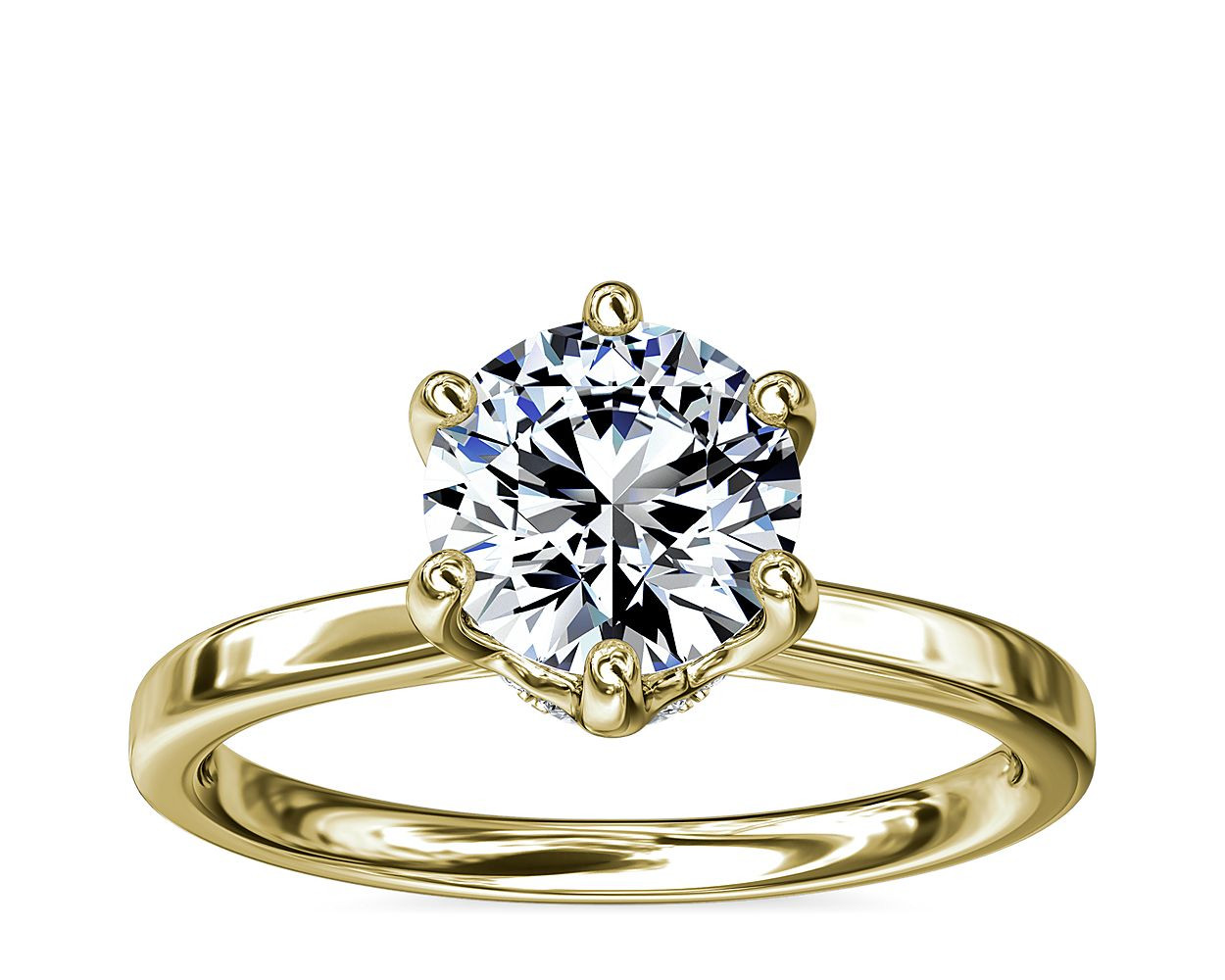 Six-Prong Solitaire Plus Hidden Halo Diamond Engagement Ring in 14K Yellow Gold | Blue Nile