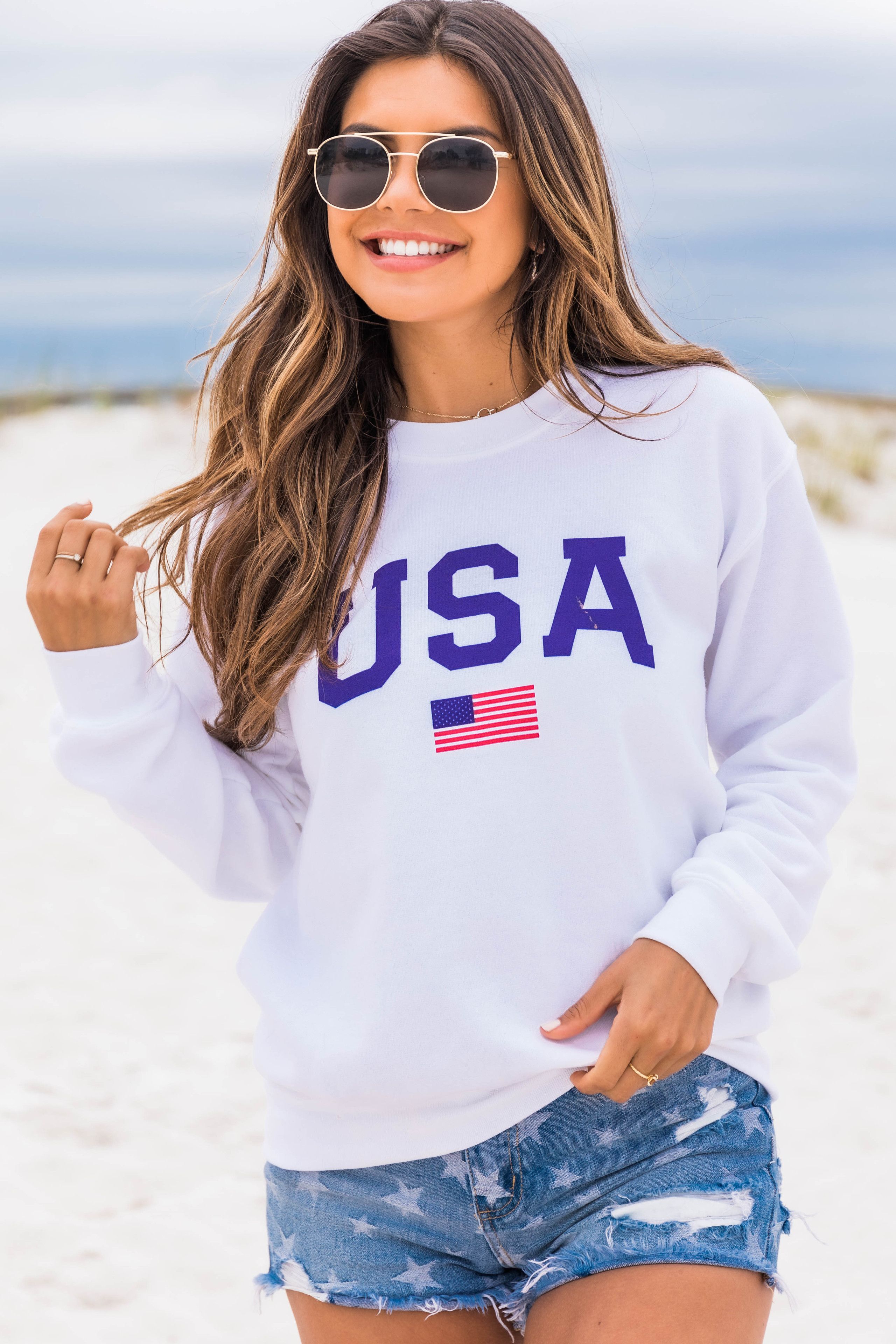 Athletic USA Flag Graphic Sweatshirt | The Pink Lily Boutique