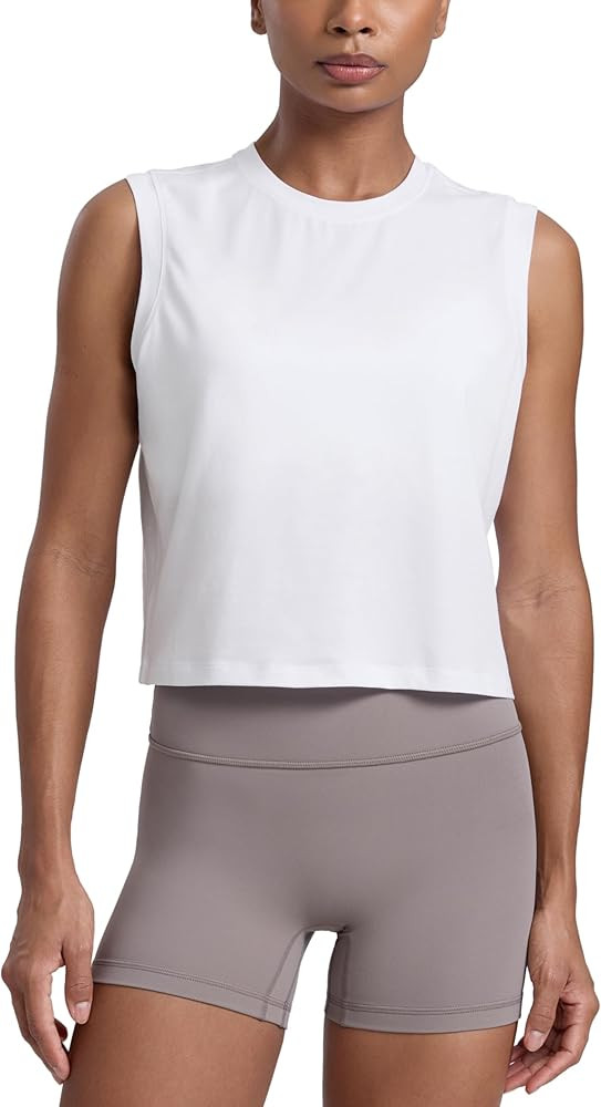 CRZ YOGA Cotton-Blend Workout Muscle Tank for Women Breathable Quick Dry High Neck Athletic Tops ... | Amazon (US)