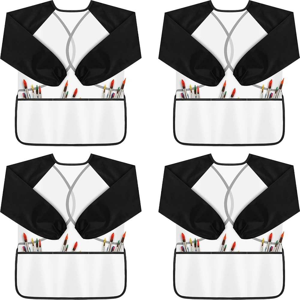 4 Pack Kids Art Smocks Toddler Smock Waterproof Artist Painting Aprons Long Sleeve with Pocket for A | Amazon (US)