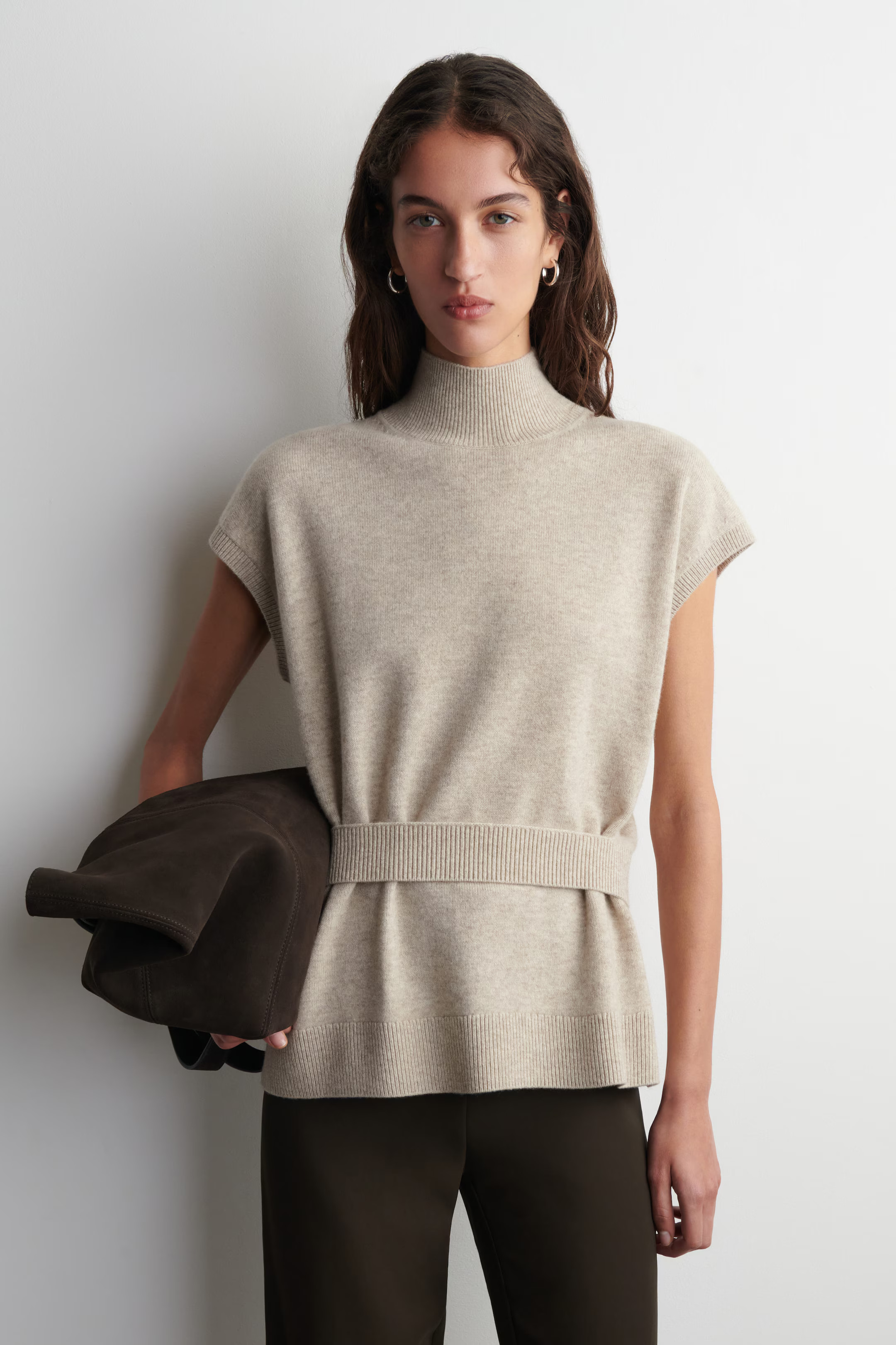 BELT-DETAIL FUNNEL-NECK WOOL VEST - BEIGE MÉLANGE | COS US | COS (US)