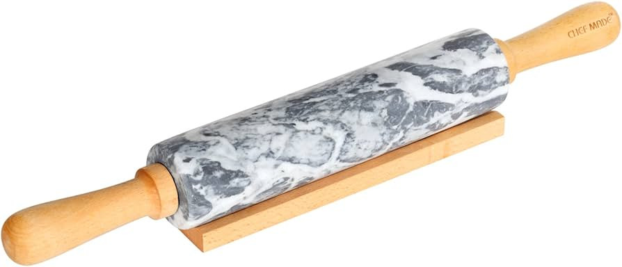CHEFMADE 18-Inch Marble Rolling Pin with Wooden Handles and Cradle, Non-Stick (Gray and White) | Amazon (US)