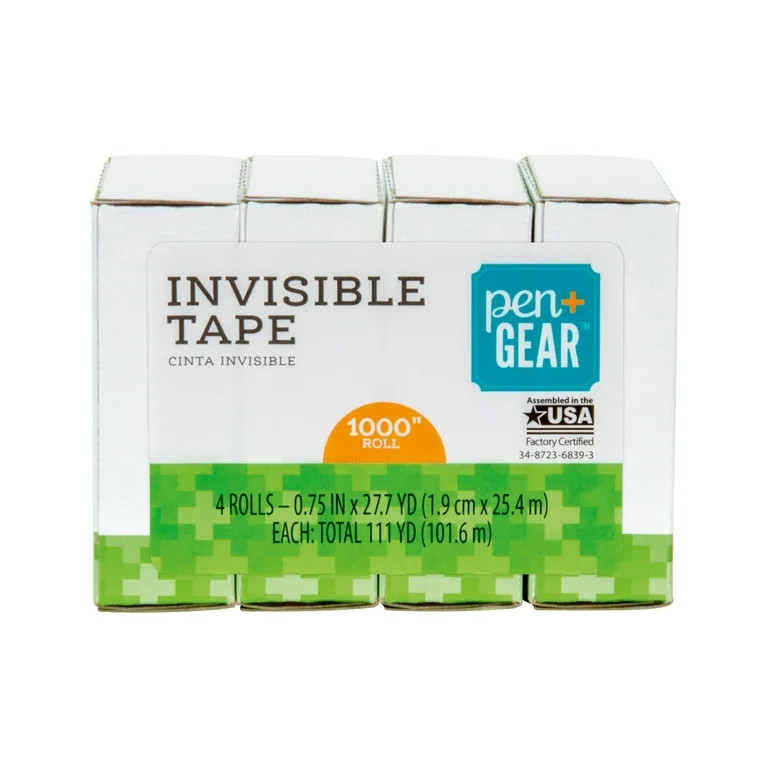 Pen + Gear Invisible Tape, Clear, 3/4" x 1000", 4 Rolls | Walmart (US)