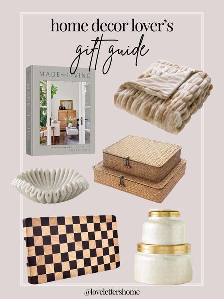 Home decor lover’s gift guide! 

Coffee table books, decorative scalloped bowl, checkered cutting board, Anthropologie volcano candle, faux fur blanket 

#LTKhome #LTKGiftGuide #LTKHoliday