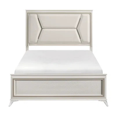 Led Lighting Queen Bed With Chenille Upholstered Headboard, 2-tone (antique White And Gold), Wood Structure Size Antique Gold Decoration, Headboard Up | Wayfair North America