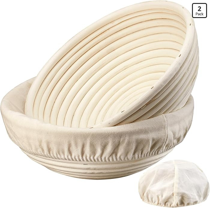 Banneton Bread Proofing Basket - 9 inch Banneton Basket Set of 2 Sourdough Proofing Basket Round ... | Amazon (US)