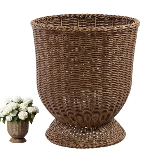 14 Inch Handwoven Boho Wicker Basket,Woven Decorative Storage Basket and Planter for Porch Patio ... | Amazon (US)