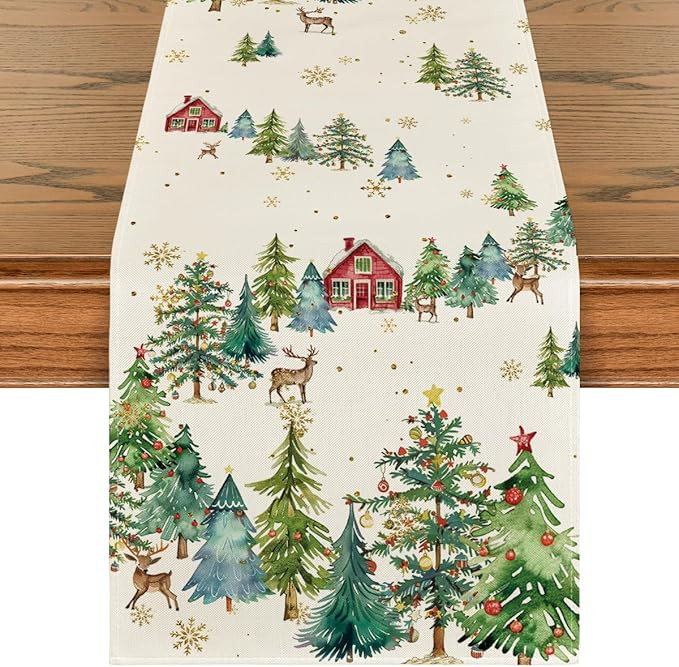 Artoid Mode Xmas Trees Silhouette Christmas Table Runner, Seasonal Winter Kitchen Dining Table De... | Amazon (US)