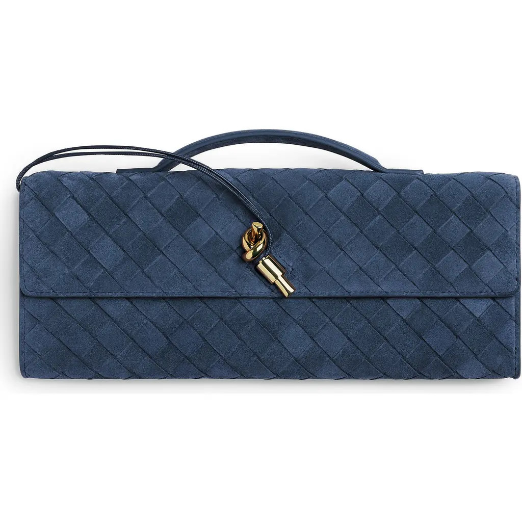 Bottega Veneta Long Andiamo Intrecciato Suede Clutch in 4033 Neptune-Muse Brass at Nordstrom | Nordstrom