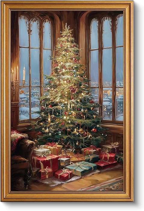InSimSea Gold Framed Wall Art, Vintage Canvas Prints Decor, Christmas Pine Tree Paintings Large W... | Amazon (US)