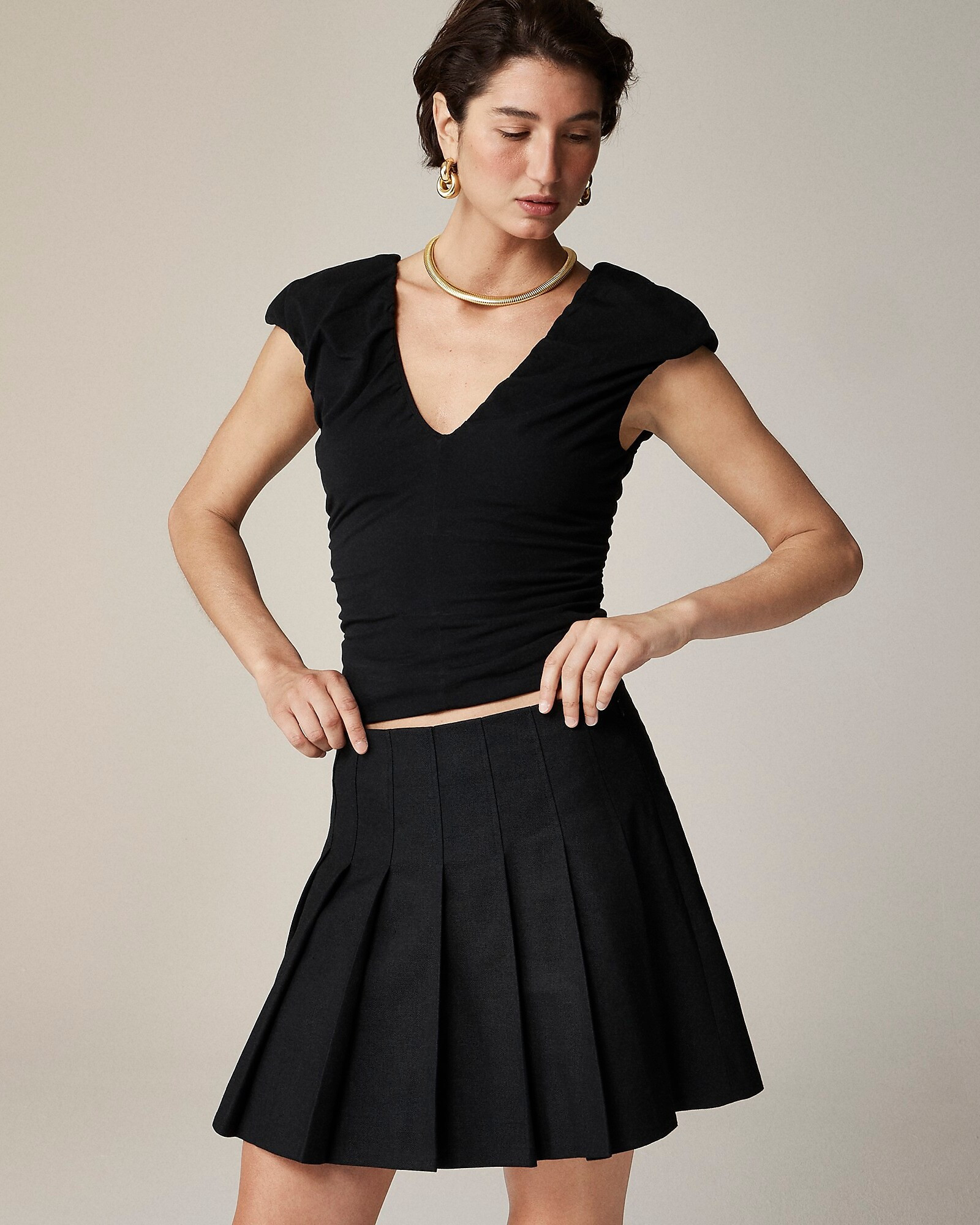 Ruched V-neck top in stretch cotton blend | J. Crew US