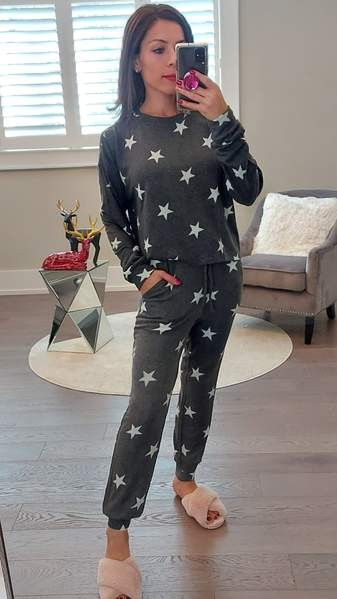 Charcoal Star Lounge Set -Top & Joggers | Own Your Elegance