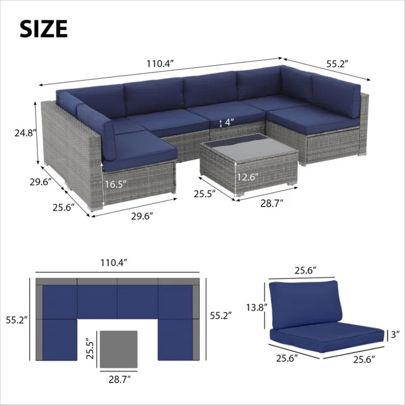 Algarin 7 Piece Rattan Sectional Seating Group with Cushions | Wayfair North America