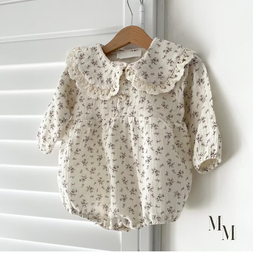 Long Sleeve Cotton Baby Romper With Matching Bonnet Cute Clothing for Baby Girl Gift Idea Dresses... | Etsy (US)